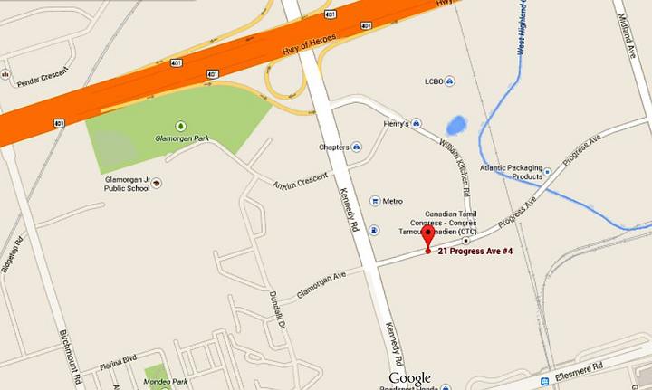 Map showing Afterburn location, south of 401, just east off of Kennedy.