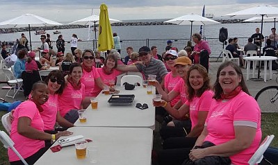 The Pink Crusaders enjoying a cold beer after a great weekend of racing at the 2014 GWN Challenge event at Marilyn Bell Park in Toronto.