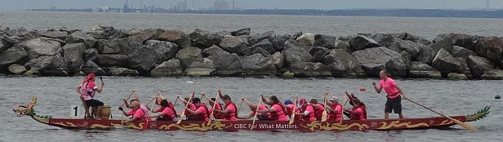 Pink Crusaders racing at the 2015 GWN Challenge at Marilyn Bell Park, Toronto.  What a great event we had with an amazing group of new paddlers.