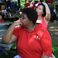 Val and Caroline contemplating (certain victory we can only assume!)